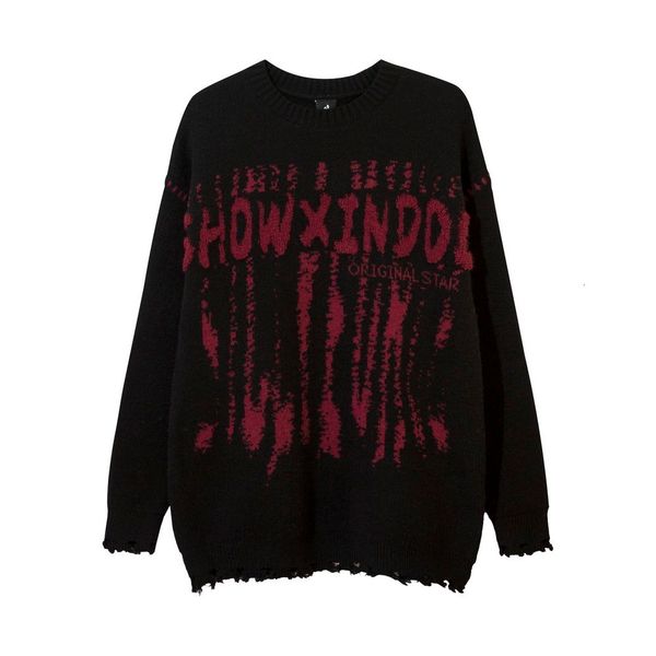 

men's sweaters embroidery letter vintage sweater for women ripped long sleeve oversize y2k grunge gothic clothing goth streetwear 2308, White;black
