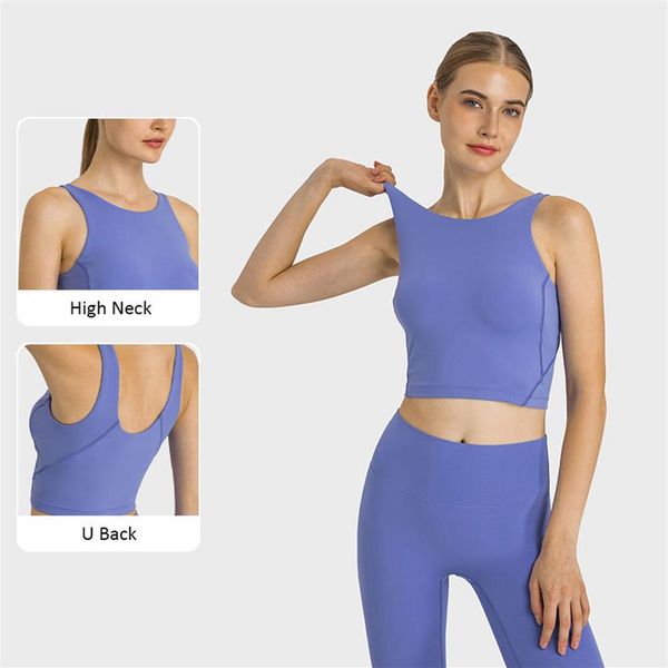 

l-219 high neck bra slim fit yoga bras elastic u back sports tank breathable women vest with removable cups234f