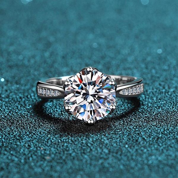 

cluster rings inbeaut quality 925 silver excellent cut 3 ct round pass diamond test d color moissanite ring for women engagement j341z, Golden;silver