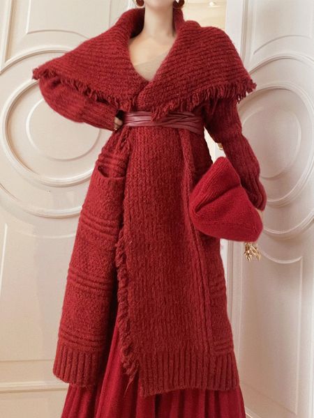 

women's sweaters famous brand 2023 fall winterloose long winter cadigans overcoat runway designer dubai queen luxury winter coats 23083, White;black