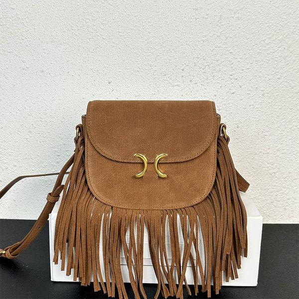

tassels saddle bag women flap crossbody shoulder bags frosted cowhide fashion letters golden hardware plain handbag purse 19cm