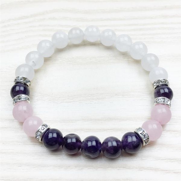 

sn1029 fashion healing amethyst bracelet wrist mala yoga gift for girls natural stone jewelry rose quartz snow quartz bracelet238s, Black
