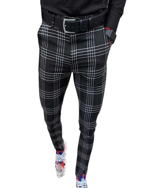 

men039s pants smart casual fashion men039s clothing plaid pencil pants thin mid waist jogger casual trousers pants for men y4833580, Black