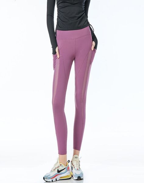 

yoga seamless pocket outdoor running fitness pants hip lift high elastic solid sports tights4940434, Black