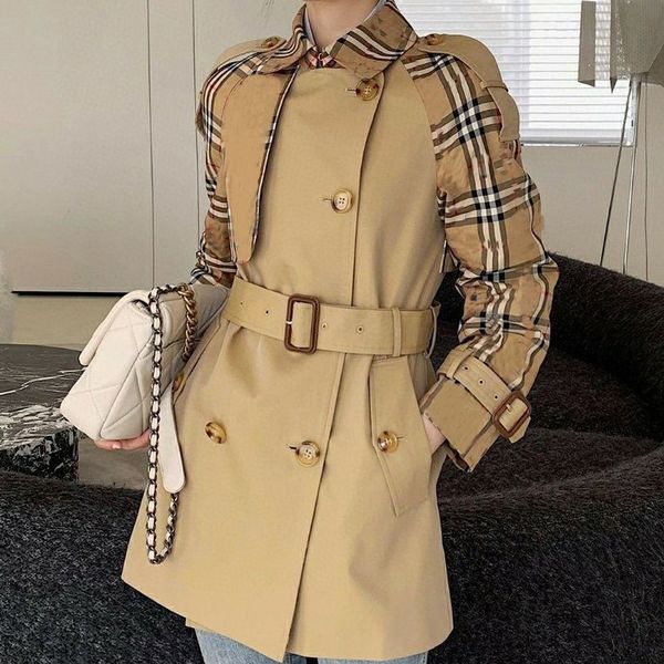 

design trench coat woman long classic windbreaker waterproof british england style autumn winter clothing, Tan;black