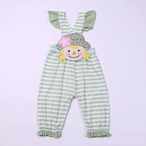 

clothing sets 2023 fall strip style baby girl bubble children scarecrow applique sleepwear green cotton boutique ropmer kids for 0 3  23083, White