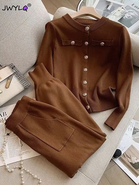 

women's tracksuits casual knitted two piece set women outfits single breasted cardigan sweater jackets trousers suits tracksuits 230830, Gray