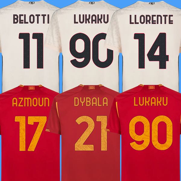 

23 24 dybala lukaku azmoun soccer jerseys totti maglia llorente pellegrini belotti abraham 2023 2024 football shirts mancini men kids kit el, Black;yellow