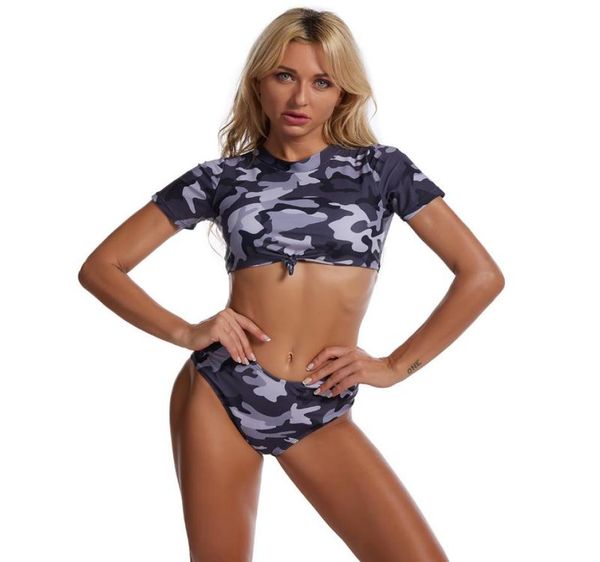 

women039s swimwear wtcandy 2022 camouflage tankini tie knot plus size swimsuit with short sleeve high neck beach sport bathing 1094813, White;black