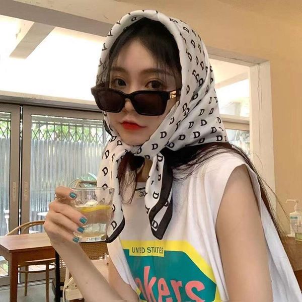 

black and white letter d small scarf womens spring autumn match shirt professional wear neckguard necklace thin, Blue;gray