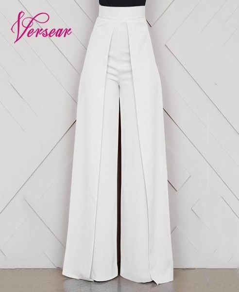 

versear elegant high waist women039s trousers autumn fashion white ladies office baggy zipper wide leg pants pantalon femme 2018311412, Black;white