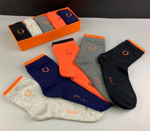 

gift box set socks 5 style cotton socks for men and women stripe print letter embroider orange black classics sport stockings9282709