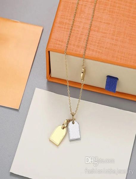 

necklace designer jewelry luxury fashion choker engagement gold plated platinum double square card pendant necklaces chain for chi6780613, Silver