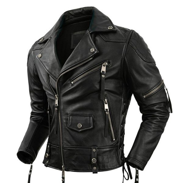 

men's leather faux motorcycle jacket real cowhide riding genuine mens motor biker s 2xl5xl 230831, Black