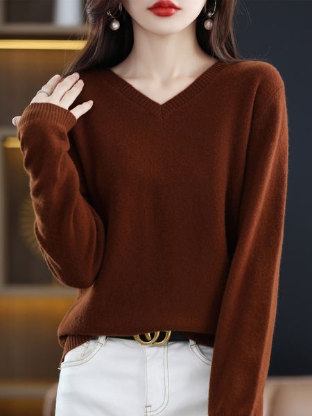 

women's sweaters 2023 cashmere sweater knitting 100 pure merino wool winter fashion basic vneck chic autumn warm pullover 230831, White;black