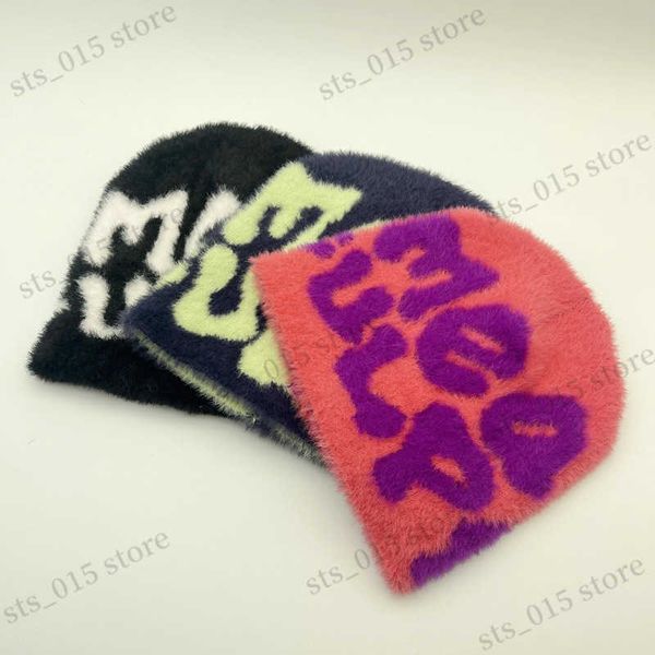 

beanie/skull caps 2023 new wool knitted beanie hat personalized beanie hat letter t230425, Blue;gray