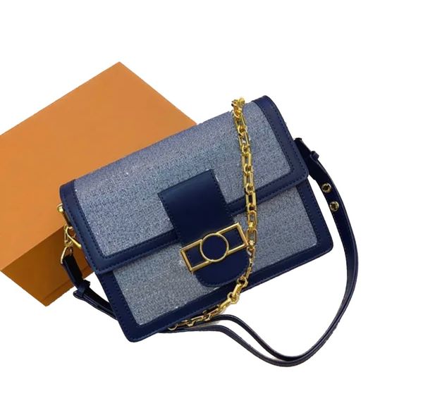 

blue denim canvas crossbody bag chain shoulder bags women designer handbag letter print flap messenger purse gold hardware letter buckle lea