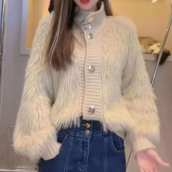 

imitation mink velvet womens sweaters collared cardigan autumn loose thick age t shirt, White;black