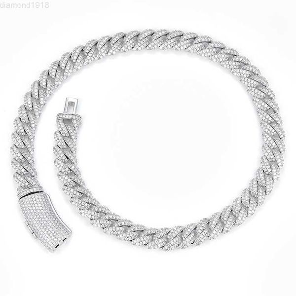

hiphop chain s925 plated gold iced out wide 13mm cuban link bracelet with vvs d color moissanite, Silver