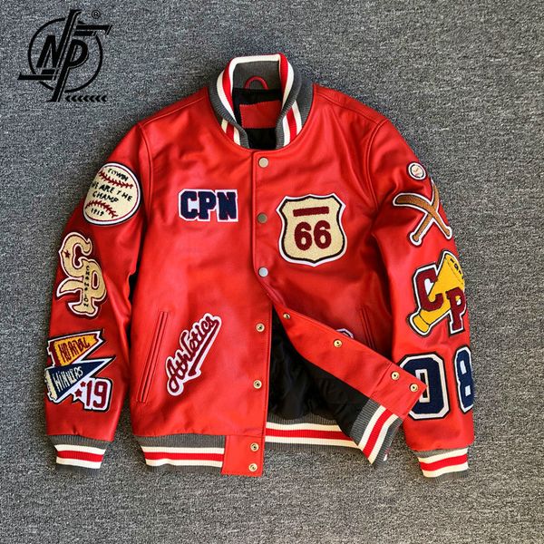 

men's leather faux heavy industry genuine jacket men motorcycle luxury designer embroidery short biker baseball jackets streetwear wint, Black