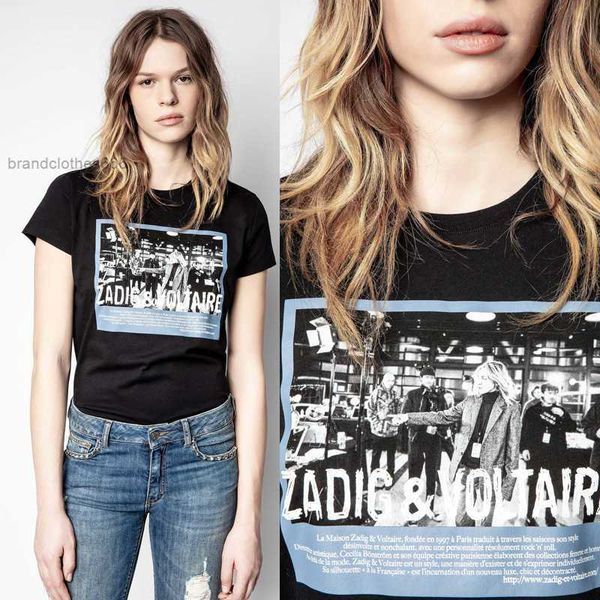 

zadig voltaire 23ss designer t shirt women's t-shirts summer new french minority zv figure p printed cotton short sleeve t-shirt, White