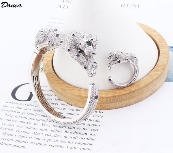 

donia jewelry bangle luxury european and american fashion exaggerated leopard copper microinlaid zircon bracelet ring set designe1348969, Black