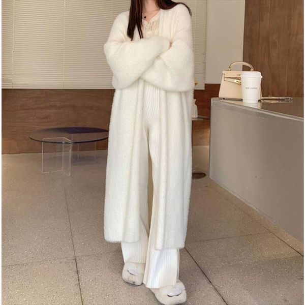 

korean style temperament long sweater cardigan womens autumn and winter lazy wind loose thick coat women, White;black