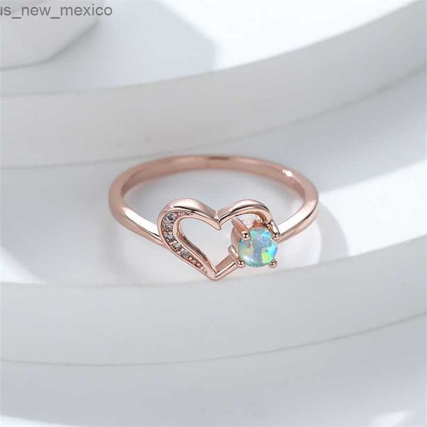 

band rings delicate hollow love heart rings for women small round blue purple white fire opal ring rose gold color wedding bands jewelry r23, Silver