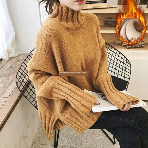 

womens sweater autumn and winter thickened all matching split turtleneck pullover girls fresh loose top, White;black