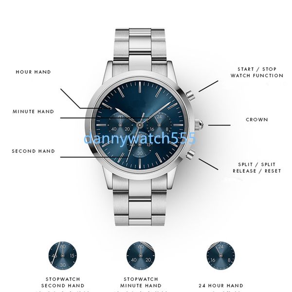 

couple watch men's designer watch d&w nordic style yanze 42mm traditional three eye chronograph multifunctional quartz business watches, Slivery;golden