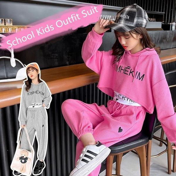 

clothing sets spring autumn girls alphabet crop hoodiesweatpanttee sets school kids tracksuit child 3pcs outfit sport suits 3-14 years 2308, White