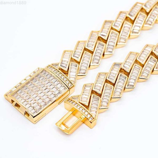 

custom hip hop singe row silver cuban necklace 15mm d color vvs baguette moissanite cuban link chain