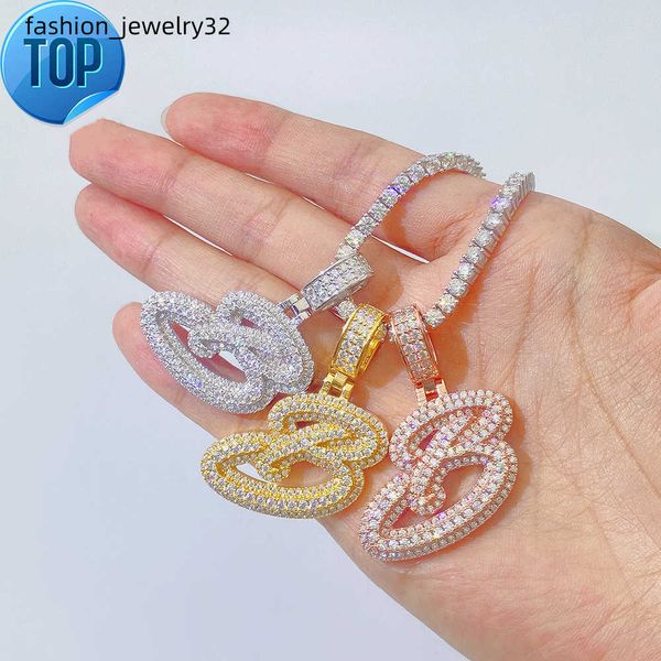 

hiphop bling d color moissanite diamonds 925 silver initial letter necklace
