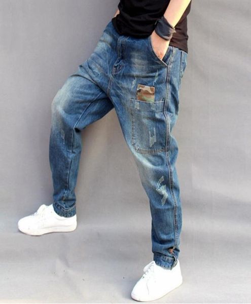 

mens jeans hip hop harem pants mid loose medium zipper full length plus size little feet ripped jeans for men lugentolo3042839, Blue