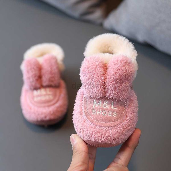 

slipper boys girls soft snow shoes ankle capped rabbit ears indoor slippers baby toddler cotton slippers autumn warm children slippers l0831, Black;grey