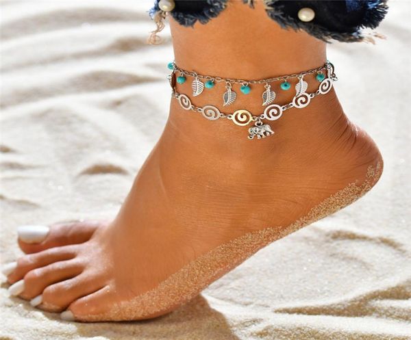 

leaf weave multilayer anklet chains shell elephant mermaid anklets foot bracelet summer beach women fashion jewelry4479868, Red;blue
