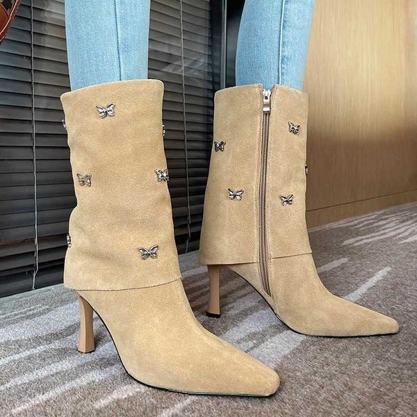 

small bow tie trouser sleeve boots square head new autumn and winter slim style versatile french short women 230830, Black