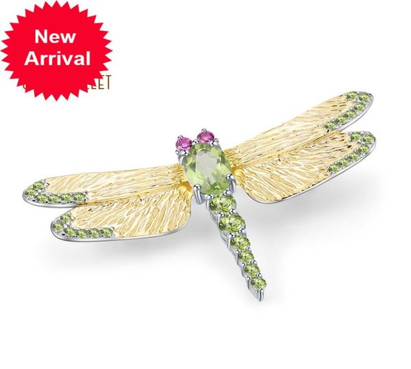 

gem039s ballet 113ct natural green peridot gemstone brooch 925 sterling sliver handmade dragonfly brooches for women dresses5237487, Golden