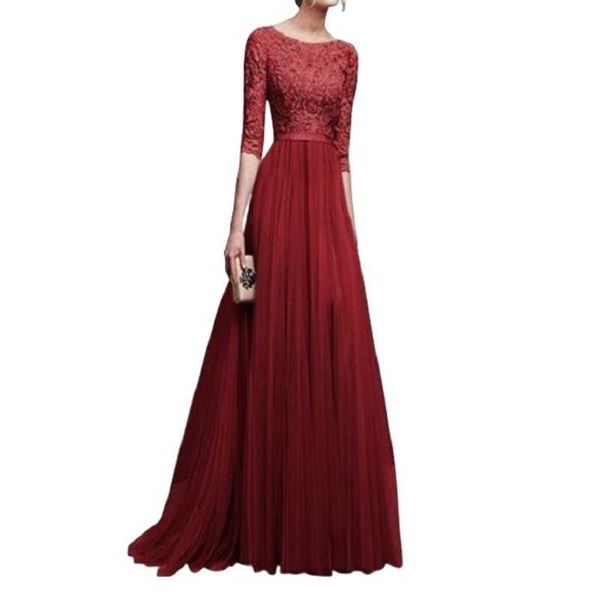 

designer birthday dress formal women wedding bridesmaid long dress solid half sleeve female party dress ladies elegant maxi lace, Black;gray