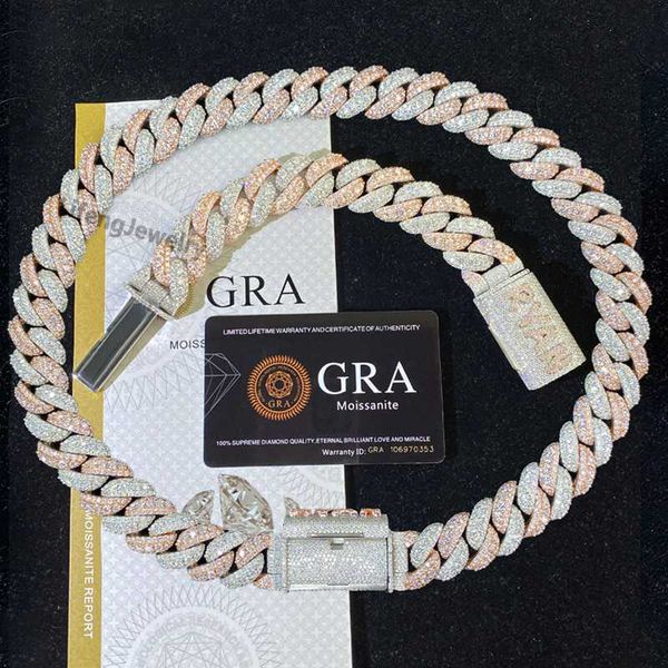 

hip-hop moissanite jewelry necklace two tone white rose gold plated 22mm vvs moissanite diamond cuban link chain, Silver