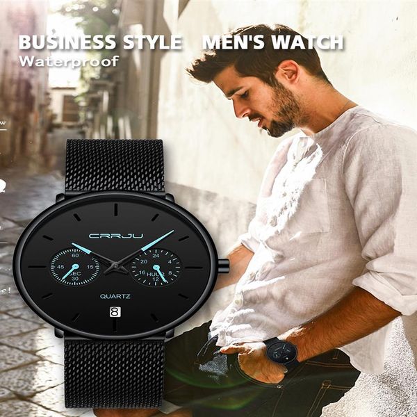 

mens watches crrju full steel casual waterproof watch for man sport quartz watch men's dress calendar watch relogio masculino250g, Slivery;brown