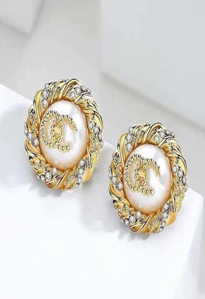 

designer earrings stud brand 18k gold plated designers geometry letters women crystal pearl earring wedding party jewerlry classic5411614, Golden;silver