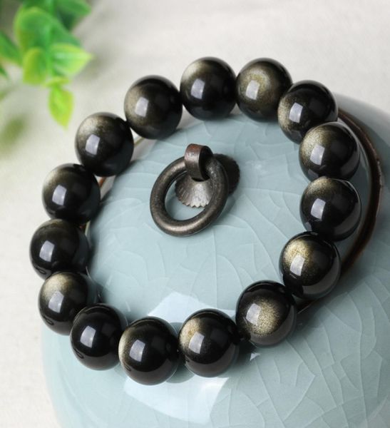 

natural obsidian black obsidian bracelet sprinkle gold bracelet 814mm round beads bracelet drop 8661572