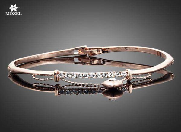 

wholesale mozel fashion jewelry rovski elements rose gold plated stellux austrian crystal paved bangle love pendant bracelet tb00043159019, Black