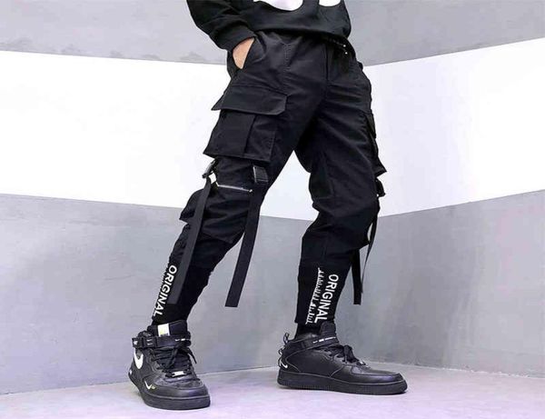 

new streetwear men039s multi pockets cargo harem pants hip hop casual male track pants joggers trousers fashion harajuku men pa6697130, Black