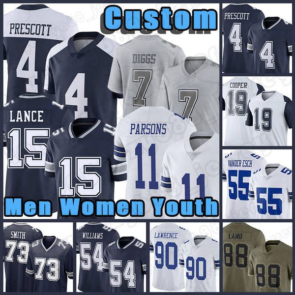 

trey lance micah parsons football jerseys trevon diggs ceedee lamb dak prescott tony pollard leighton vander esch dallases cowboyes tyler sm, Black;red