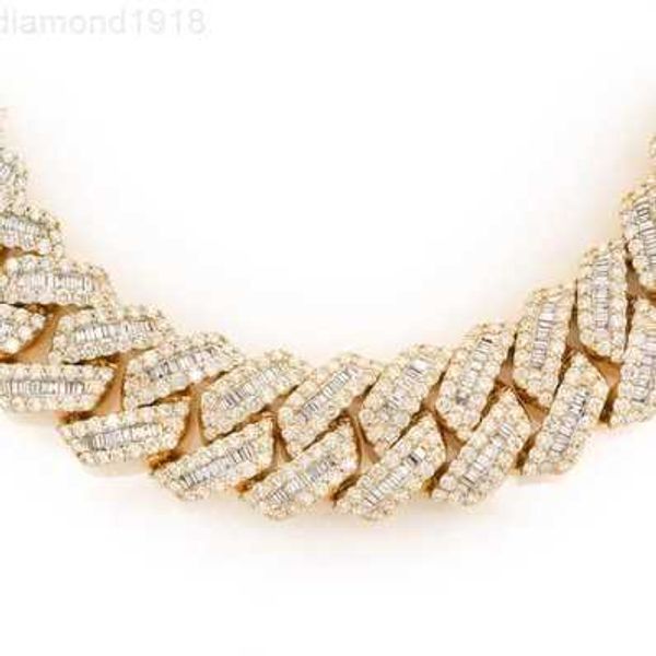 

23mm baguette and round cut moissanite cuban link chain necklace 82 ctw diamond hip hop necklace 10k white gold trendy necklace, Silver