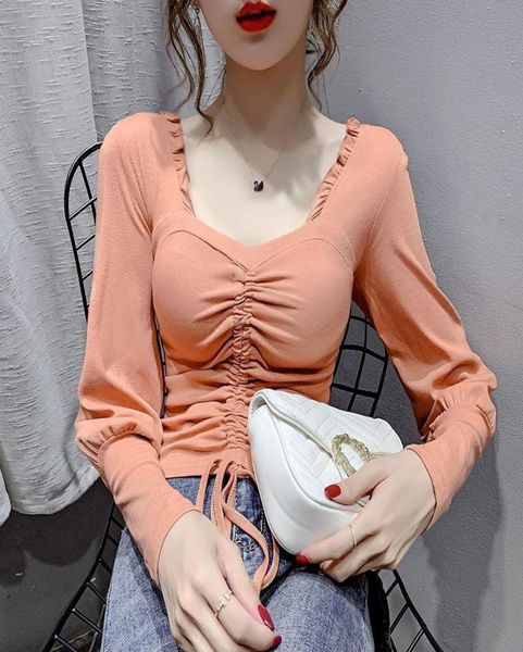 

blouse women drawstring long sleeve shirts 2020 fall women039s clothing slim fit blusas ropa de mujer3115556, White