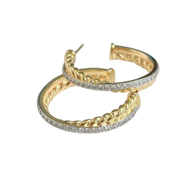 

designer dy earrings luxury 925 sterling silver double twisted round earrings accessories jewelry high-end fashion romantic valentine's, Golden