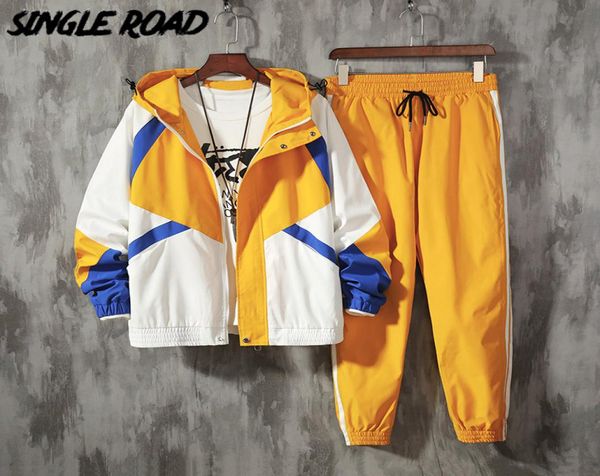 

singleroad men039s japanese streetwear sets sportswear tracksuit men patchwork hip hop jacket sweatpants jackets joggers suits 3098100, Gray